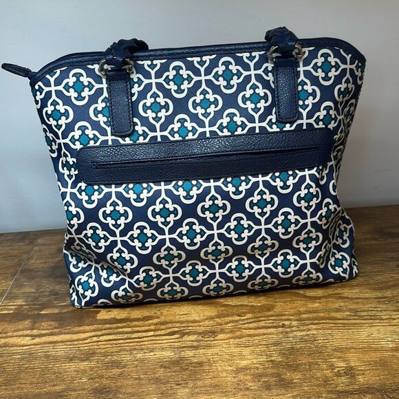 Brighton Renata Blue Medallion Tote Shoulder Bag Handbag Purse Coated Canvas - Picture 5 of 12